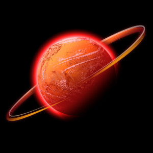 A red hot glowing planet with a glowing ring of light around it. This works well as Mars.